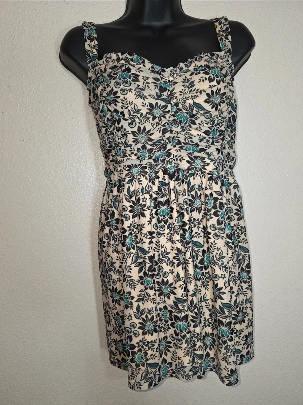 torrid Cream Floral Mini Dress with Teal Accents